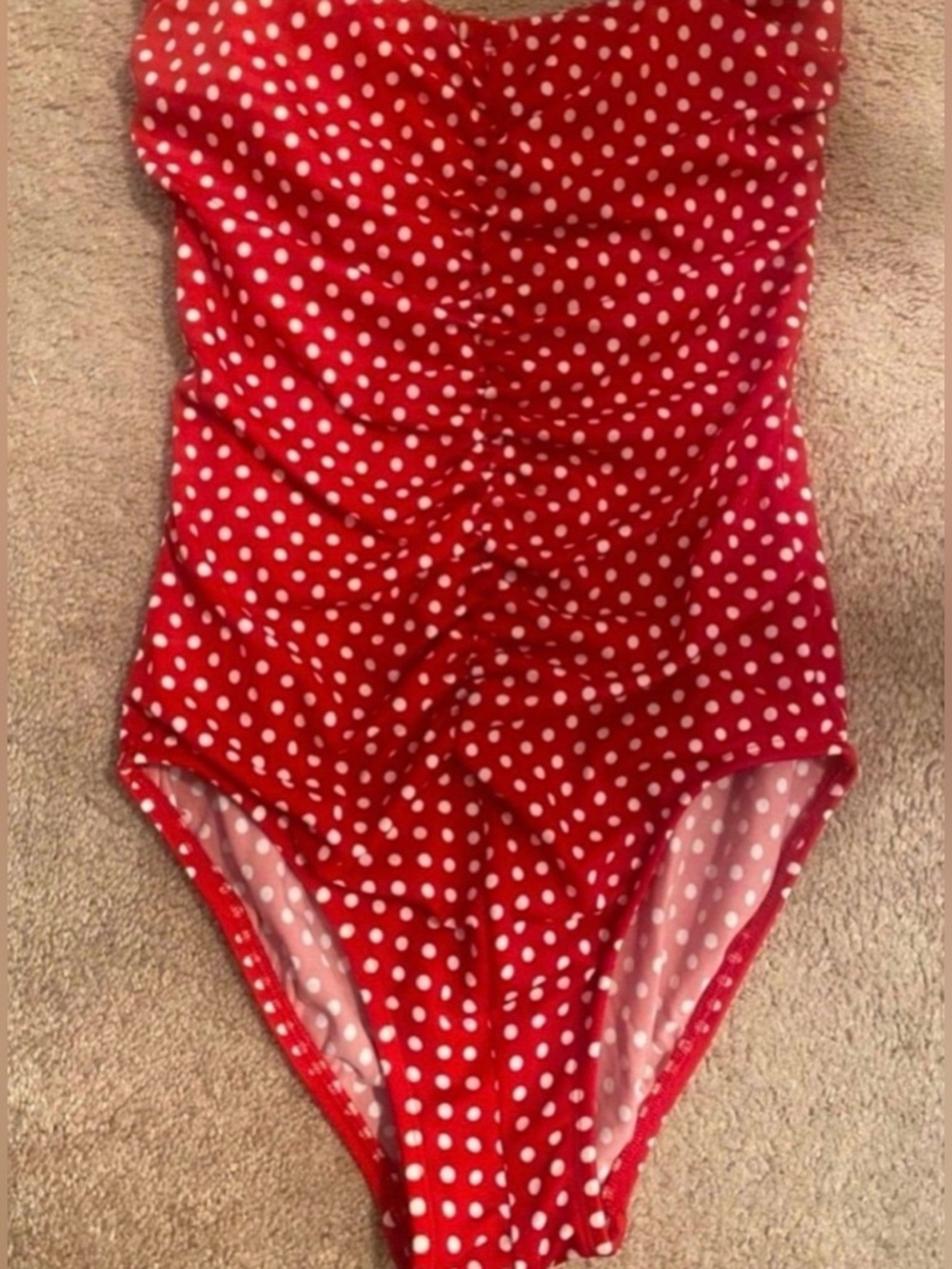 Women’s Red Polka Dot One-Piece Swimsuit - Classic Style (Size 10)